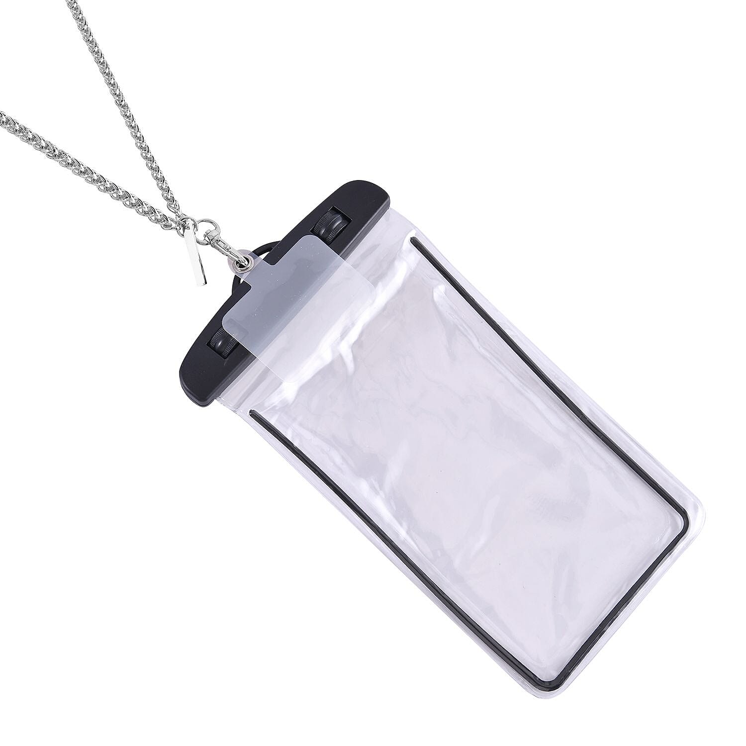 Waterproof PVC Phone Bag with Stainless Steel Chain in Silver Tone
