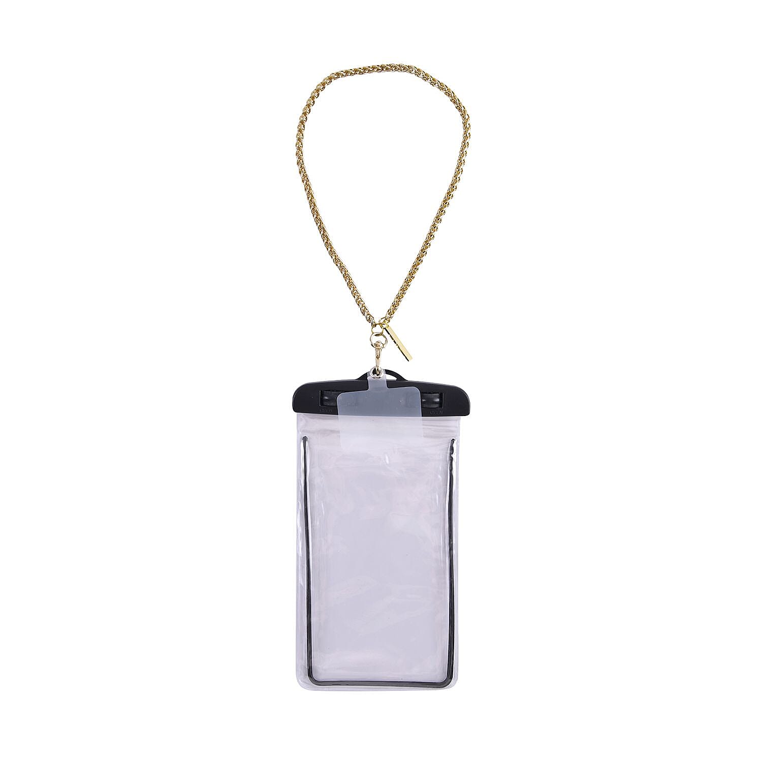 Waterproof PVC Phone Bag with Stainless Steel Chain in Gold Tone