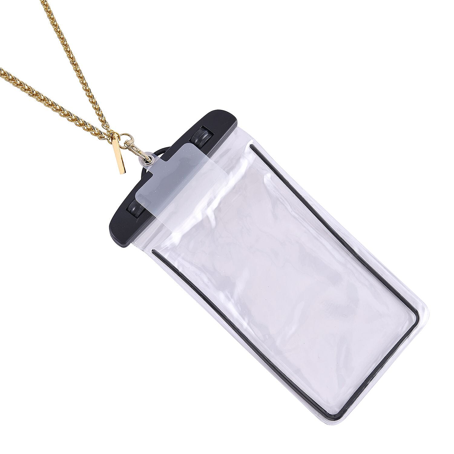 Waterproof PVC Phone Bag with Stainless Steel Chain in Gold Tone