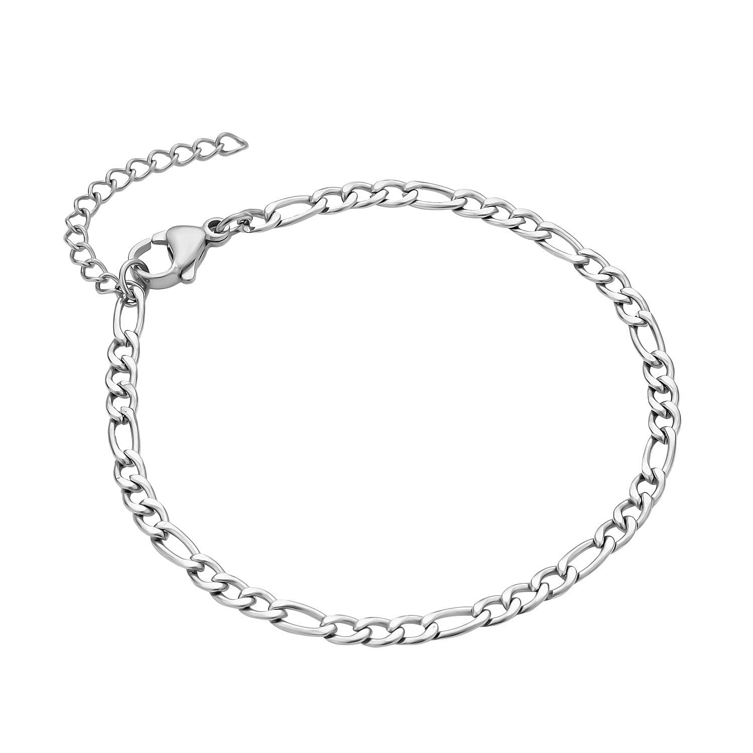 Set of 3 - Figaro Necklace (Size 24), Bracelet (Size 7.5 Inch) and Magnetic Lock in Stainless Steel