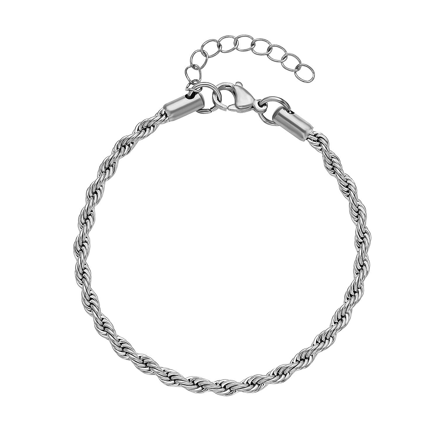 Set of 3 - Rope Necklace (Size 24), Bracelet (Size 7.5  In) and Magnetic Lock in Stainless Steel