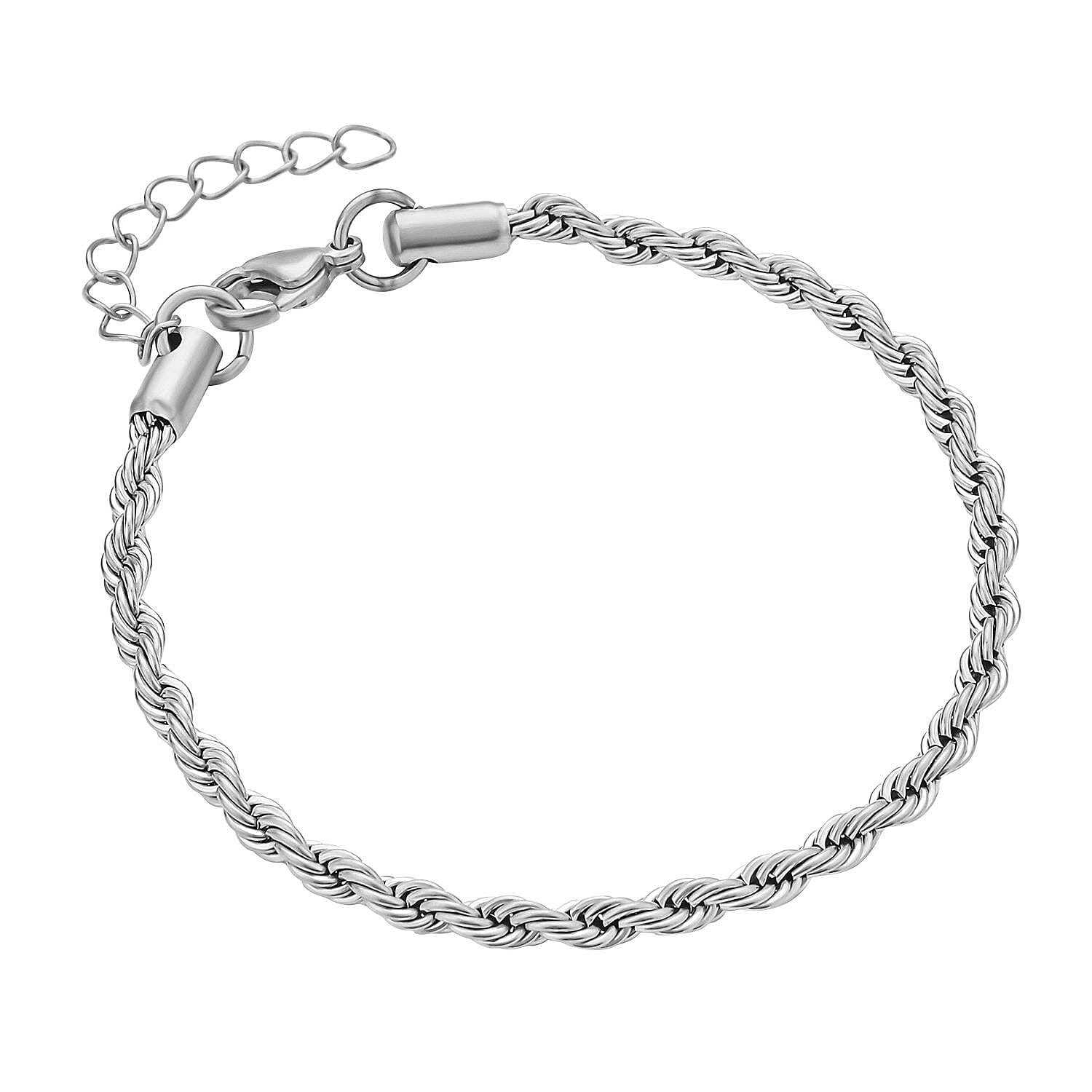 Set of 3 - Rope Necklace (Size 24), Bracelet (Size 7.5  In) and Magnetic Lock in Stainless Steel