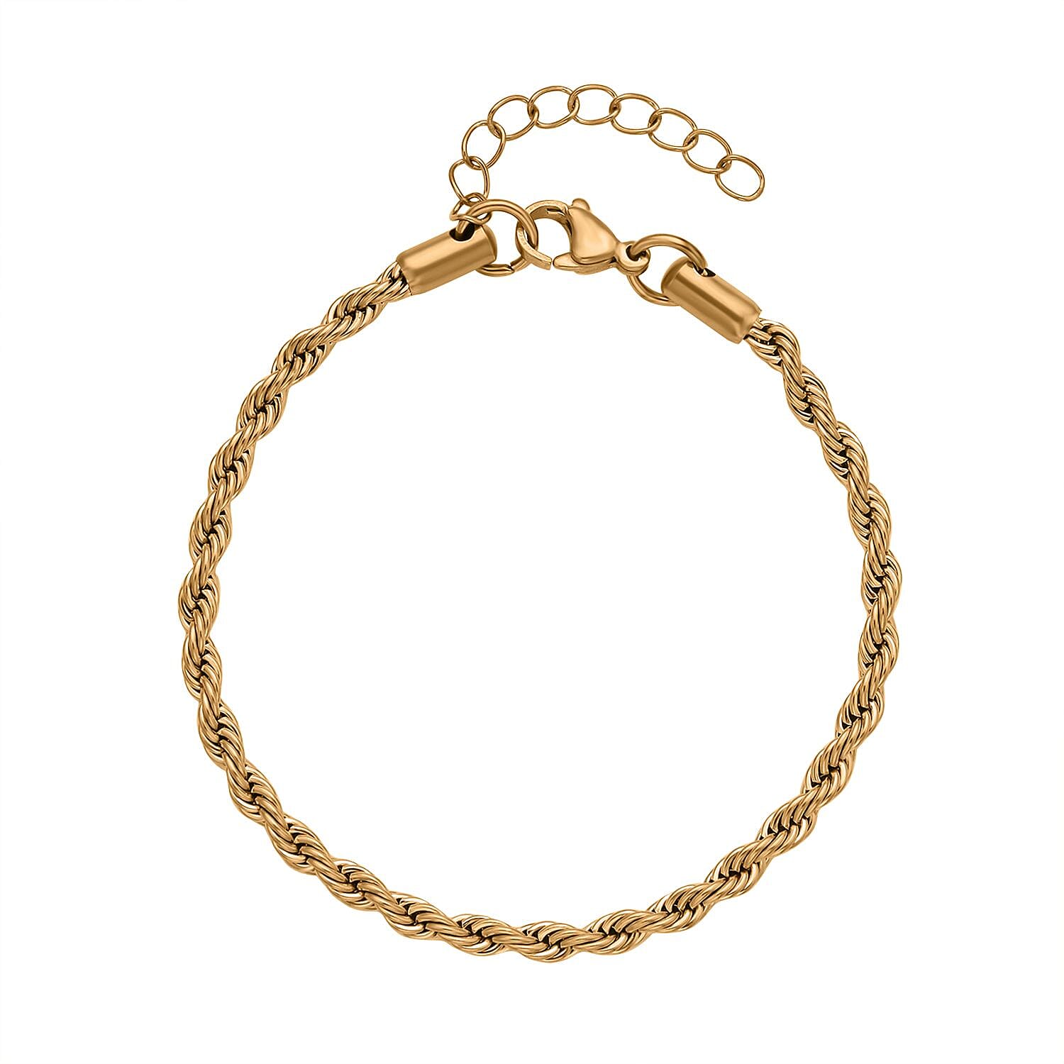 Set of 3 - Rope Necklace (Size 24), Bracelet (Size 7.5  In) and Magnetic Lock in Stainless Steel with Yellow Gold