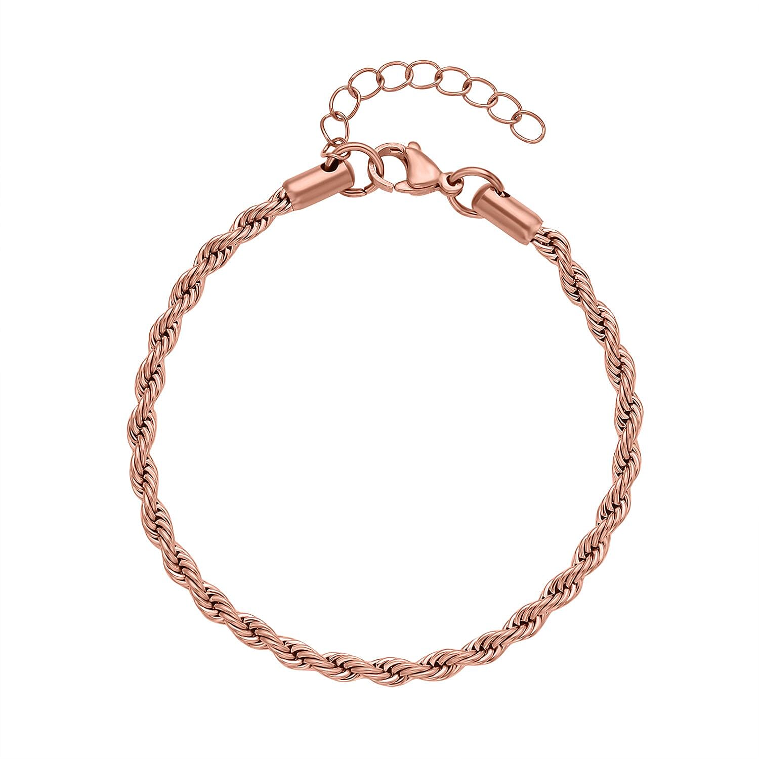 Set of 3 - Rope Necklace (Size 24), Bracelet (Size 7.5) and Magnetic Lock in Stainless Steel with Rose Gold