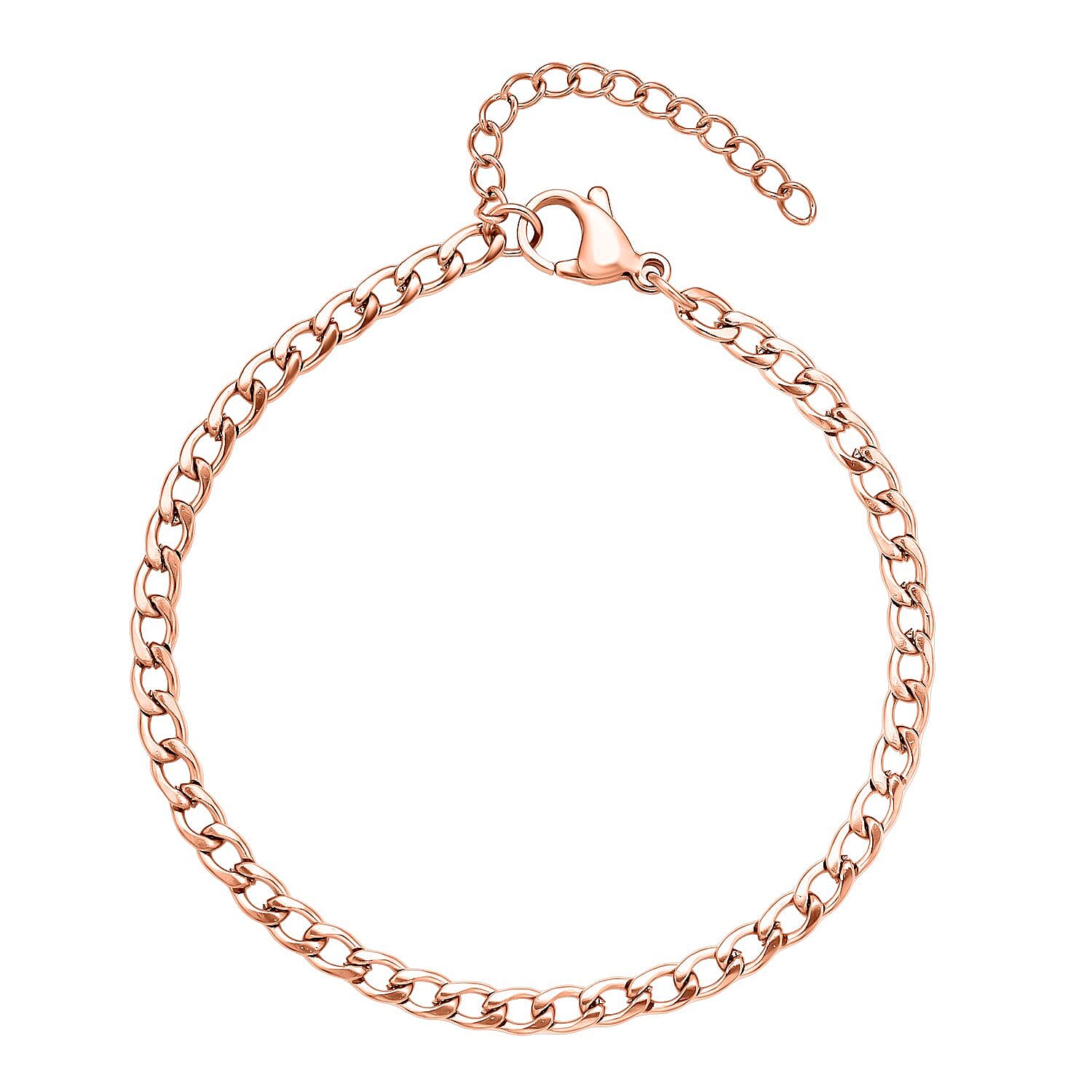 Set of 3 - Curb Necklace (Size 24), Bracelet (Size 7.5) and Magnetic Lock in Stainless Steel with Rose Gold