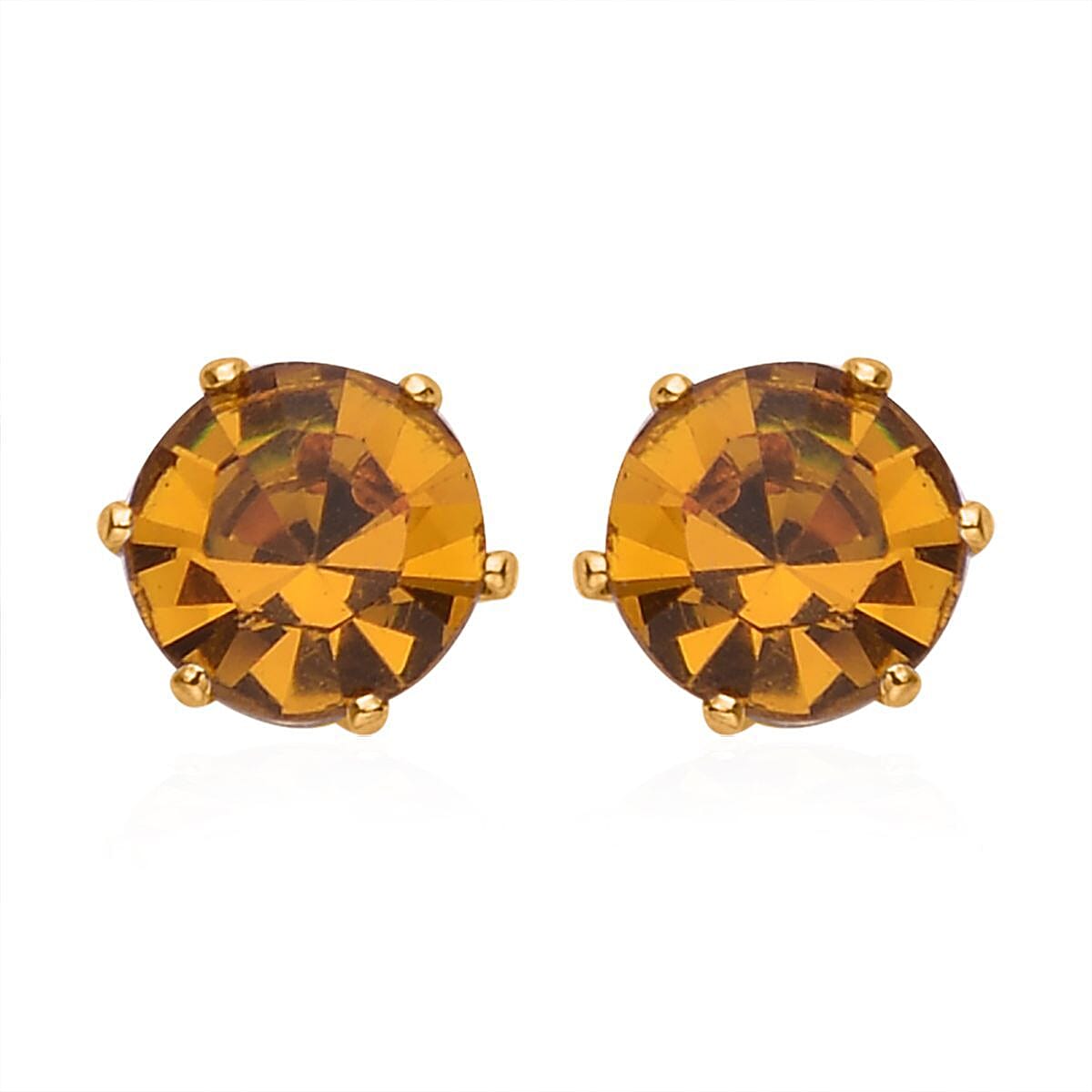 Birthday Mega Deal - 9 Piece Set - Champagne Crystal Tennis Bracelet (Size 7.5 - 2 Ext) With 4 Pairs Of Shell Pearl Earrings & 4 Pairs of Crystal Earrings With Push Backs Presented in a Gift Box