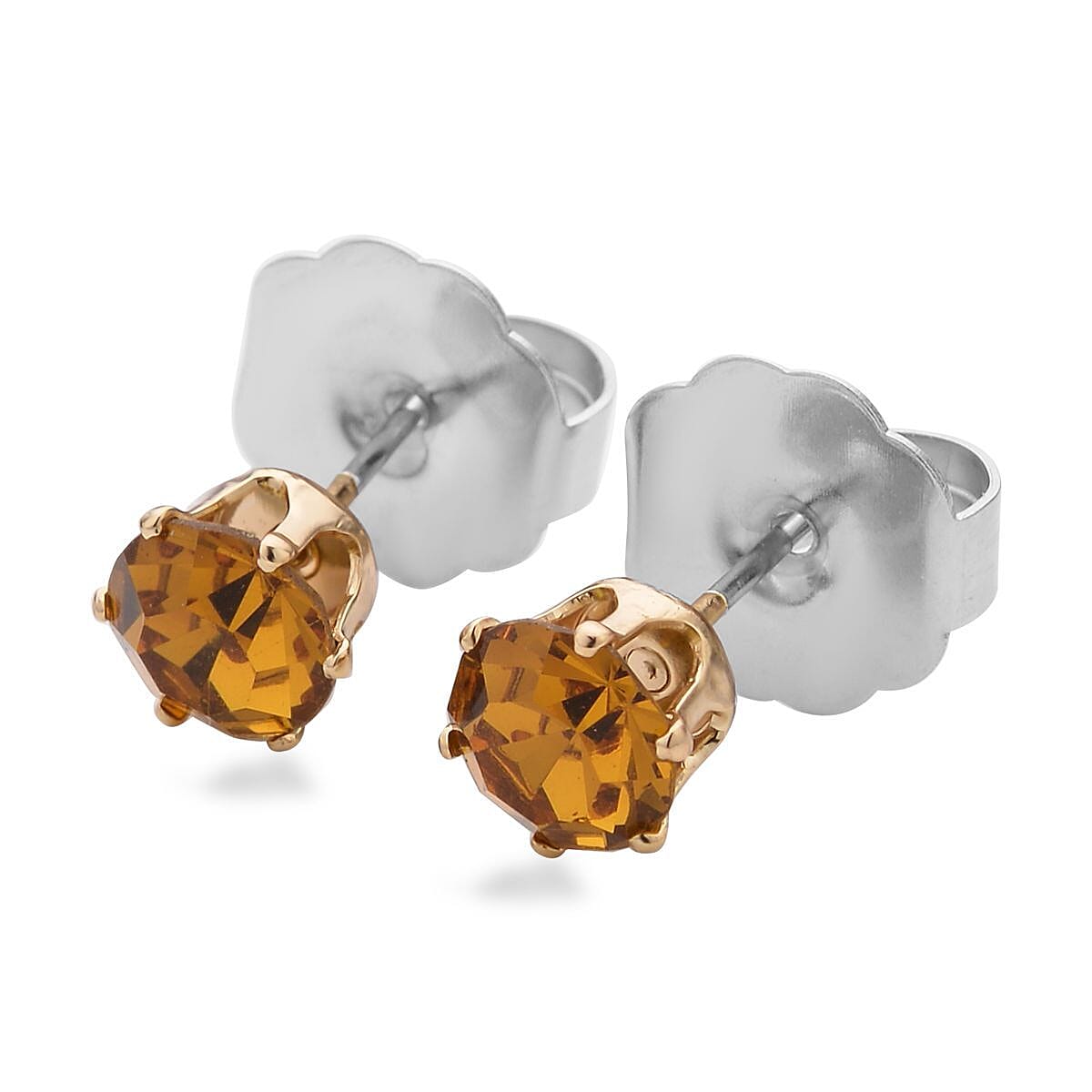 Birthday Mega Deal - 9 Piece Set - Champagne Crystal Tennis Bracelet (Size 7.5 - 2 Ext) With 4 Pairs Of Shell Pearl Earrings & 4 Pairs of Crystal Earrings With Push Backs Presented in a Gift Box