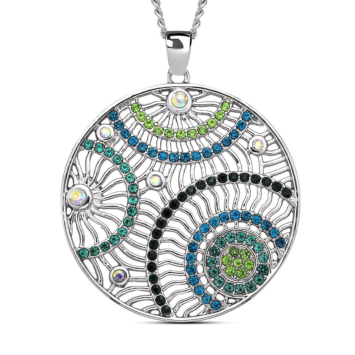 Multi Colour Austrian Crystal Circle Pendant with Chain (Size 29-2.5 Inch Ext.)