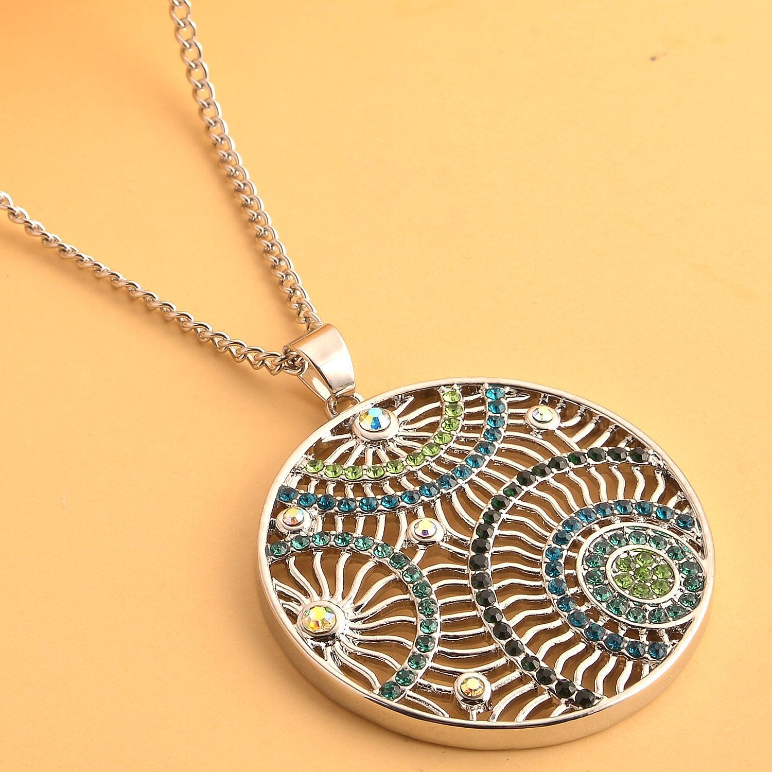 Multi Colour Austrian Crystal Circle Pendant with Chain (Size 29-2.5 Inch Ext.)