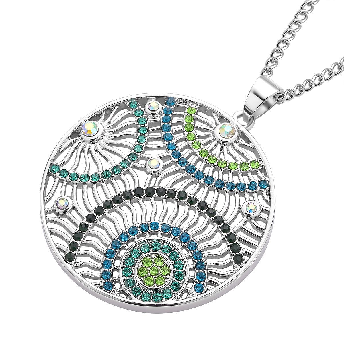 Multi Colour Austrian Crystal Circle Pendant with Chain (Size 29-2.5 Inch Ext.)