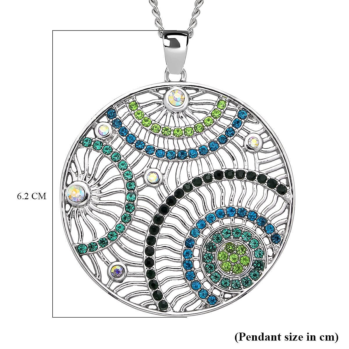 Multi Colour Austrian Crystal Circle Pendant with Chain (Size 29-2.5 Inch Ext.)