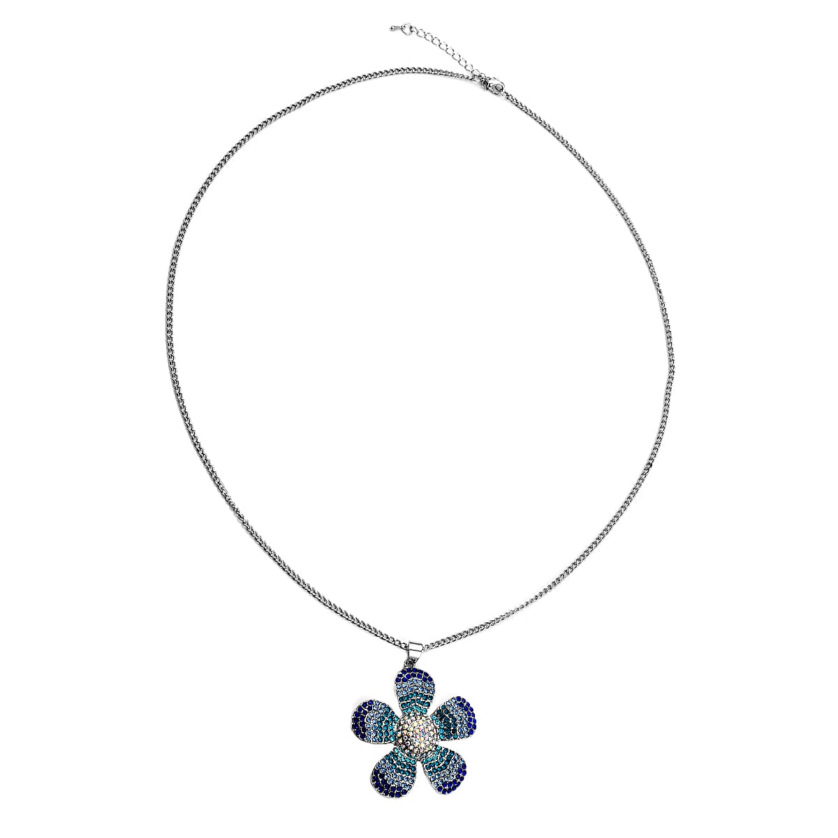 Multi Colour Austrian Crystal Floral Pendant with Chain in Silver Tone