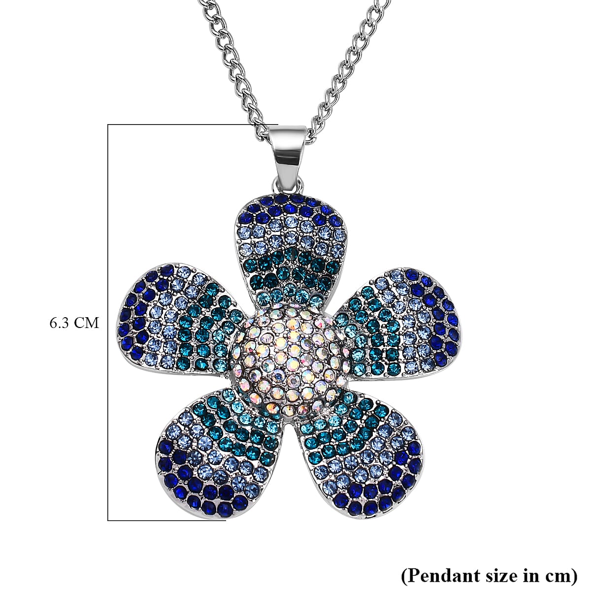 Multi Colour Austrian Crystal Floral Pendant with Chain in Silver Tone