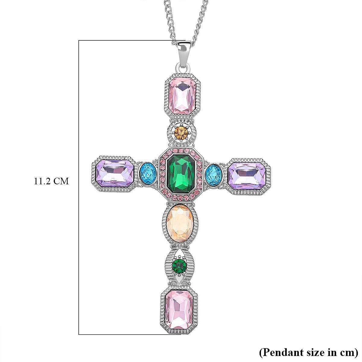 Multi Colour Austrian Crystal Cross Pendant with Chain (Size 29-2 Inch Ext.) with Lobster Clasp in Silver Tone 23.00 Ct. Multi Colour Austrian Crystal Cross Pendant with Chain (Size 29-2 Inch Ext.) with Lobster Clasp in Silver Tone 23.00 Ct.