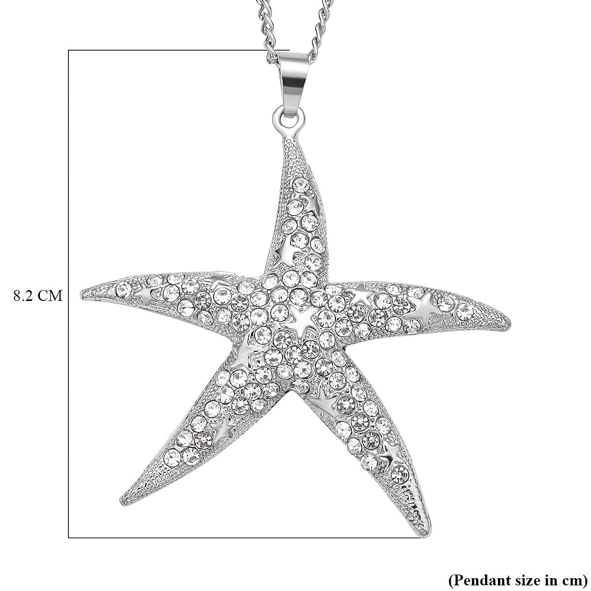 White Austrian Crystal Starfish Pendant with Chain in Silver Tone