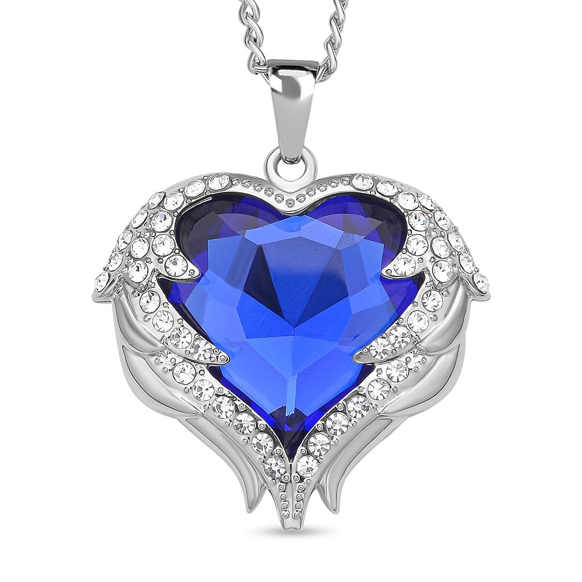 White Austrian Crystal Heart Pendant with Chain in Silver Tone