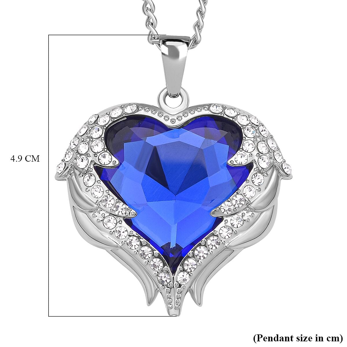 White Austrian Crystal Heart Pendant with Chain in Silver Tone