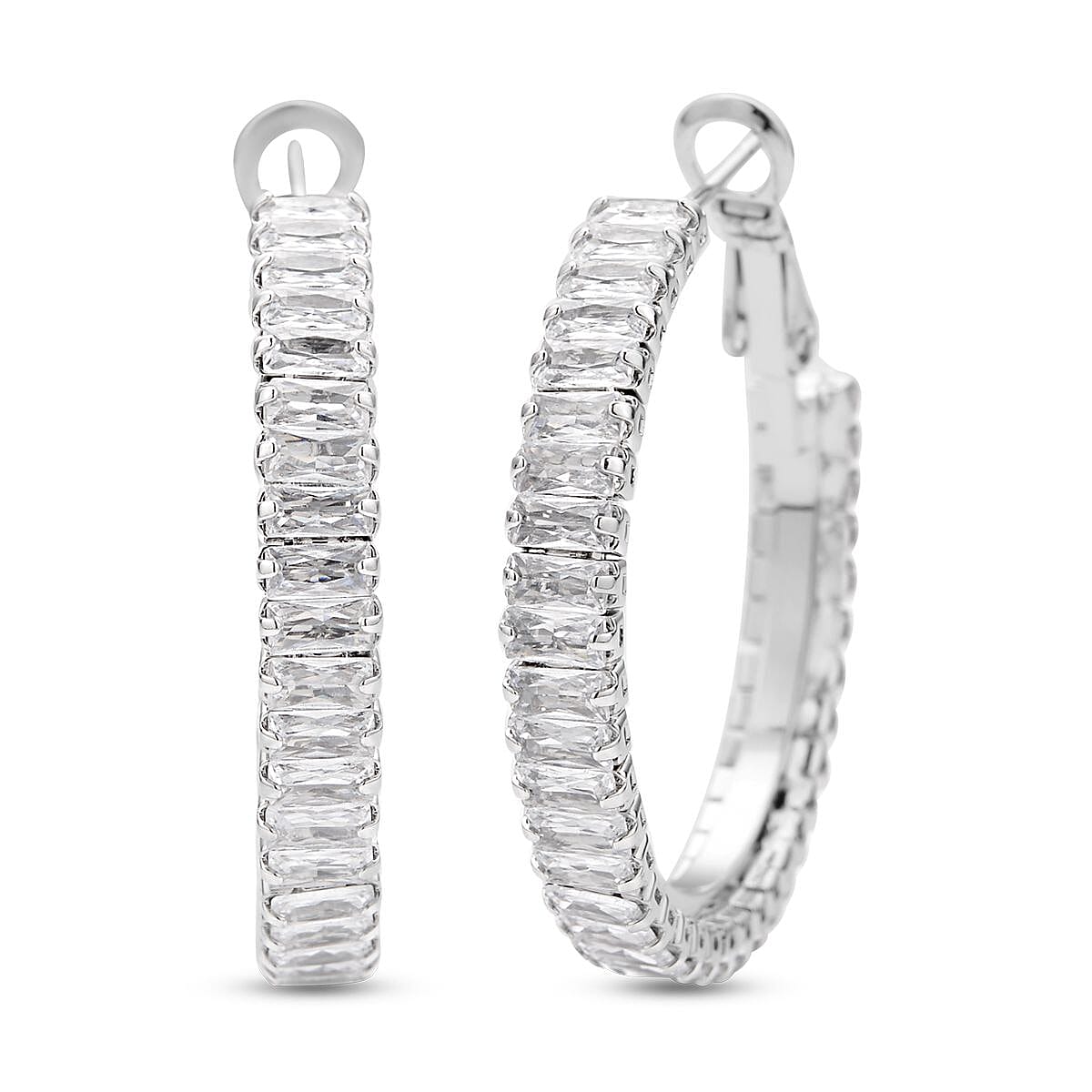 2 Piece Set -  White Cubic Zirconia Bracelet ( Adjustable 6 to 9 inch) and Earring (with Clasp) Pure White Brass  19.500  Ct.