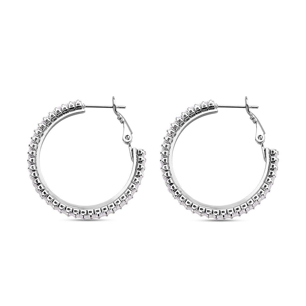 2 Piece Set -  White Cubic Zirconia Bracelet ( Adjustable 6 to 9 inch) and Earring (with Clasp) Pure White Brass  19.500  Ct.