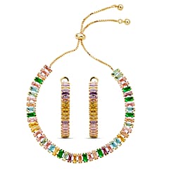 2 Piece Set -  White Cubic Zirconia Bracelet ( Adjustable 6 to 9 inch) and Earring (with Clasp) Pure White Brass  19.500  Ct.