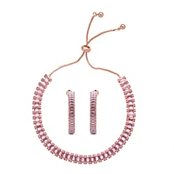 2 Piece Set -  White Cubic Zirconia Bracelet ( Adjustable 6 to 9 inch) and Earring (with Clasp) Pure White Brass  19.500  Ct.