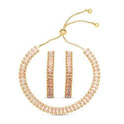 2 Piece Set -  White Cubic Zirconia Bracelet ( Adjustable 6 to 9 inch) and Earring (with Clasp) Pure White Brass  19.500  Ct.