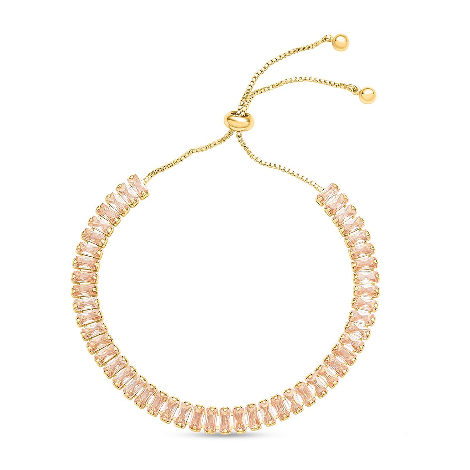 2 Piece Set - Simulated Diamond Earrings (with Clasp) and Bracelet (Adjustable 6 to 9 inch) in Yellow Gold Tone