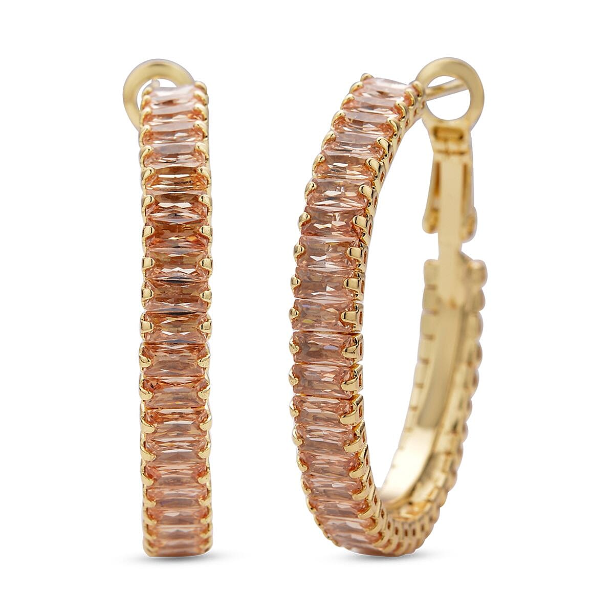 2 Piece Set - Simulated Diamond Earrings (with Clasp) and Bracelet (Adjustable 6 to 9 inch) in Yellow Gold Tone