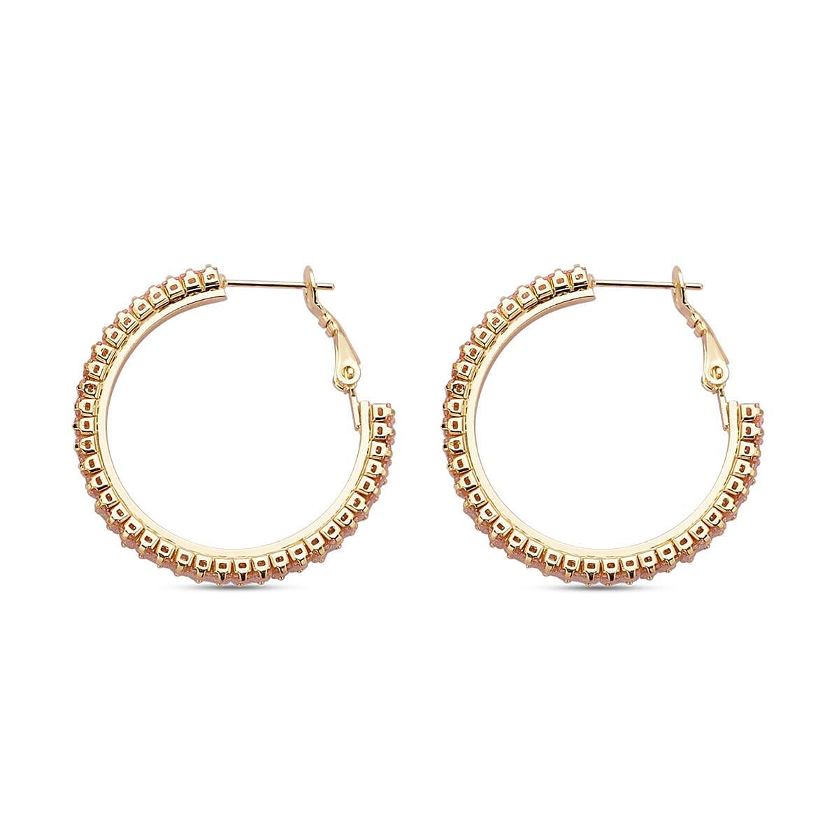 2 Piece Set - Simulated Diamond Earrings (with Clasp) and Bracelet (Adjustable 6 to 9 inch) in Yellow Gold Tone