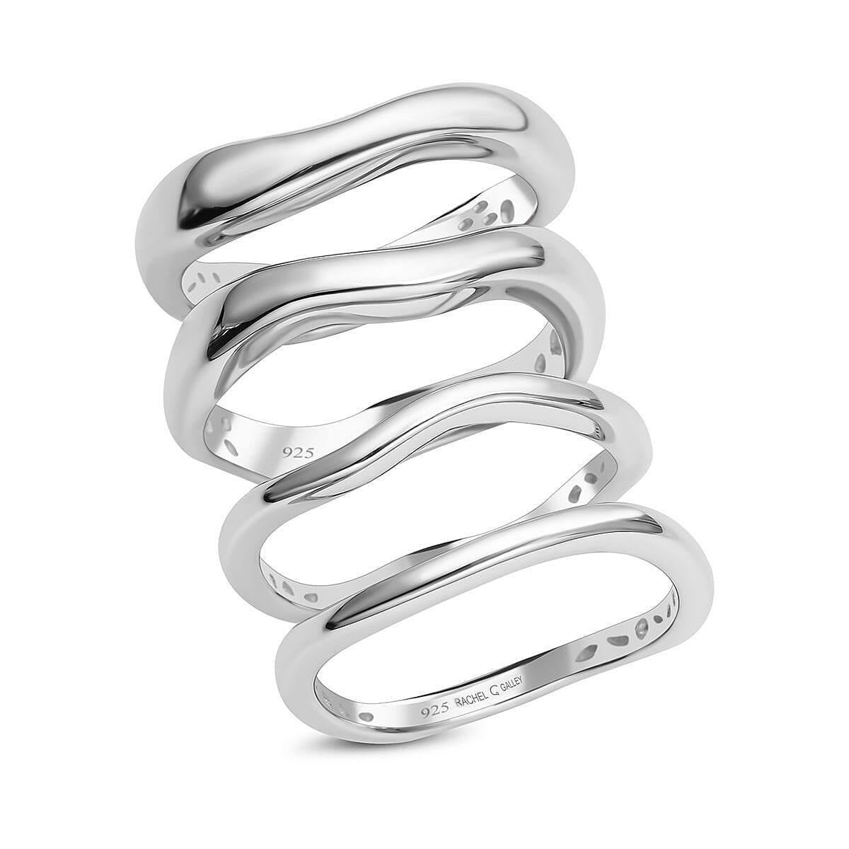 Set of 4 Fancy Rings in Rhodium Overlay Sterling Silver  Wt. 11.60 Gms