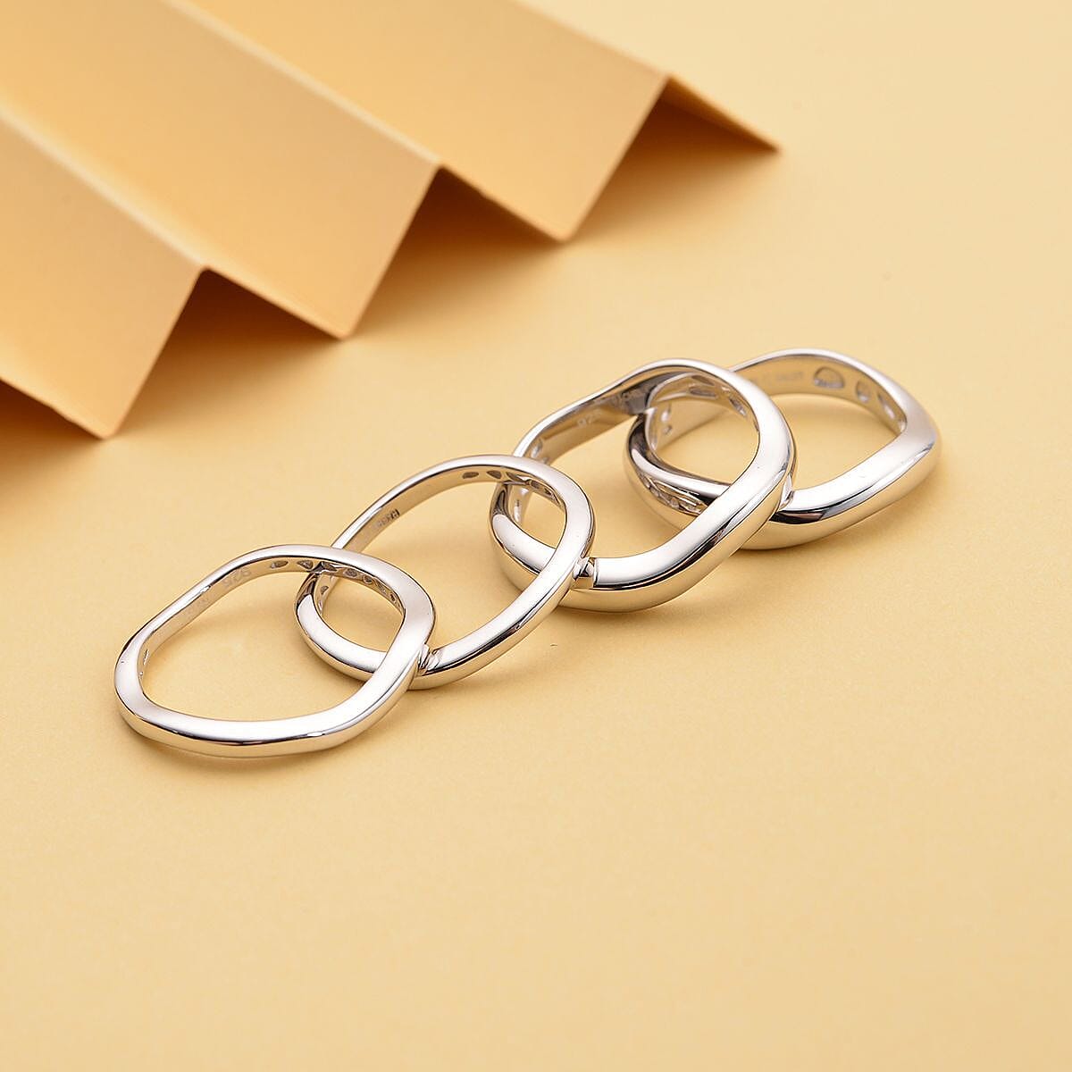 Set of 4 Fancy Rings in Rhodium Overlay Sterling Silver  Wt. 12.10 Gms