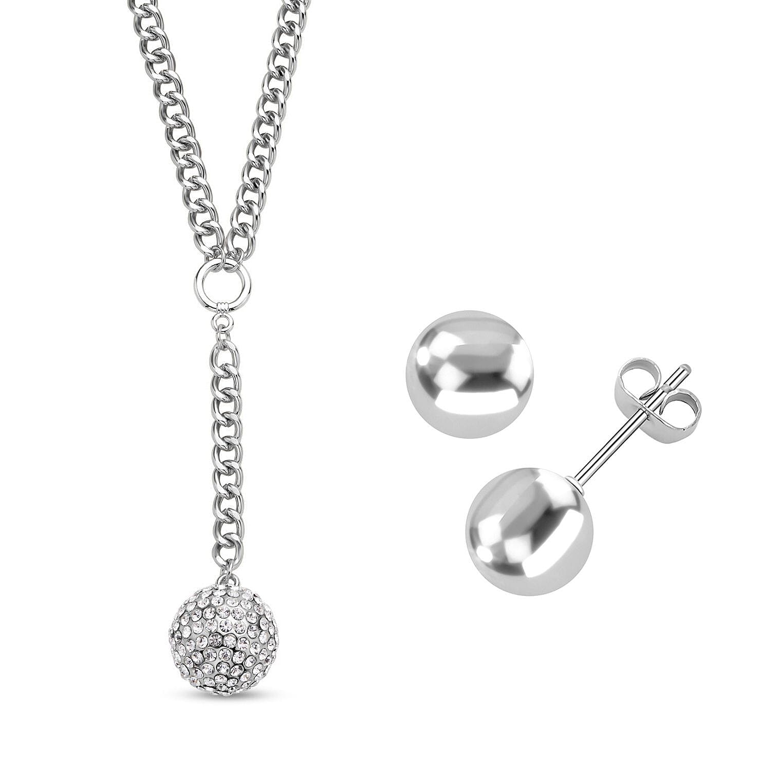 2 Piece Set - White Austrian Crystal Necklace (Size 21-2 Inch Ext.) and Stud Earrings
