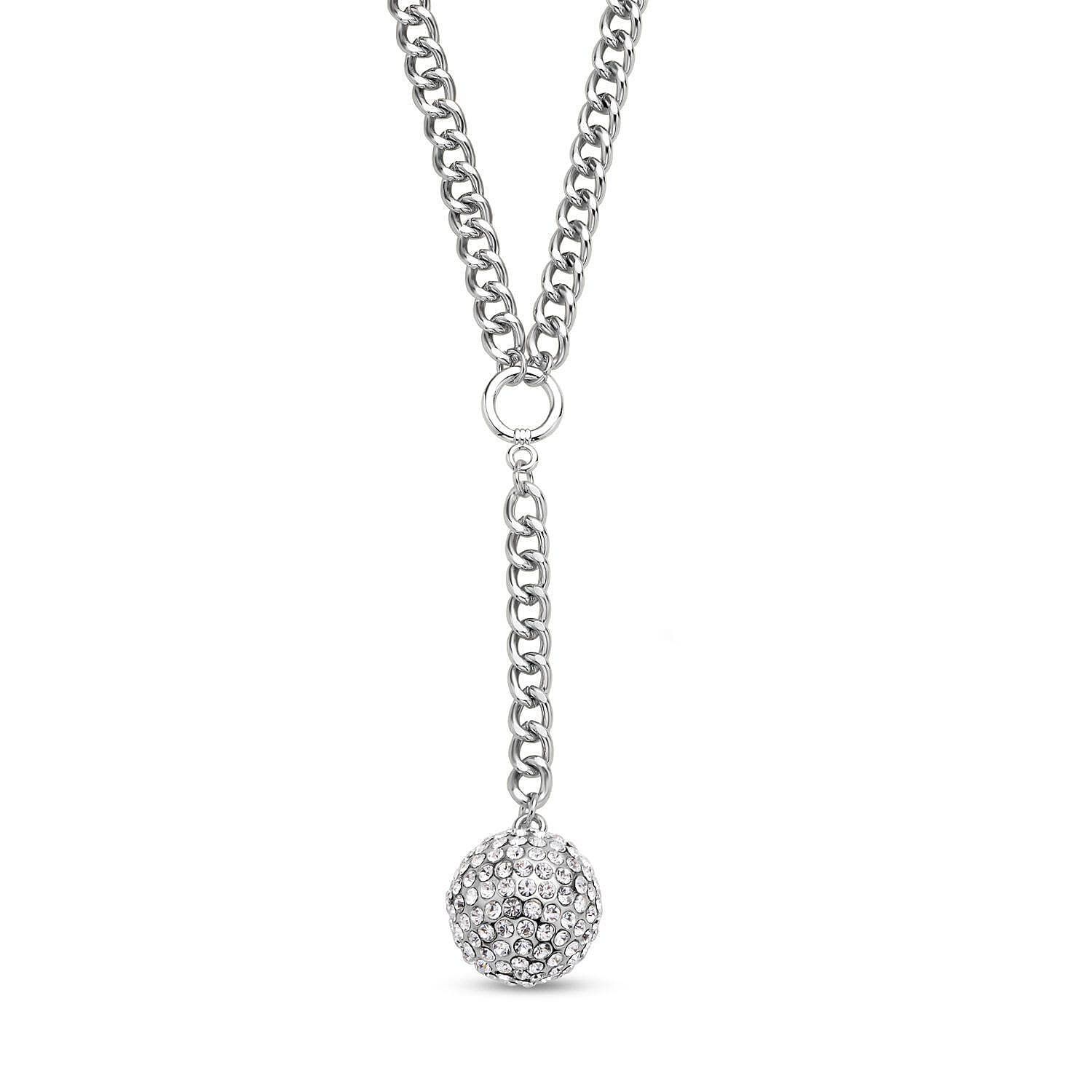2 Piece Set - White Austrian Crystal Necklace (Size 21-2 Inch Ext.) and Stud Earrings