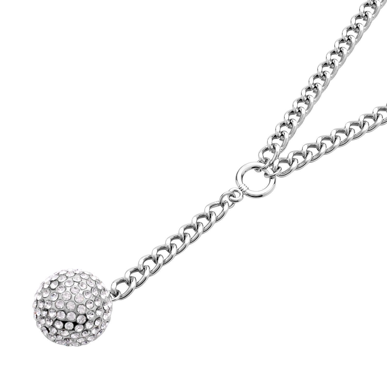 2 Piece Set - White Austrian Crystal Necklace (Size 21-2 Inch Ext.) and Stud Earrings