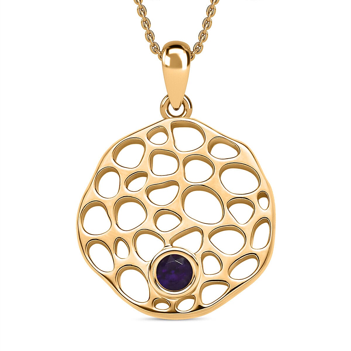 RACHEL GALLEY - Amethyst Pendant with Chain (Size - 18/22/24 Inch) in Vermeil Yellow Gold Overlay Sterling Silver Wt. 9.80 Gms