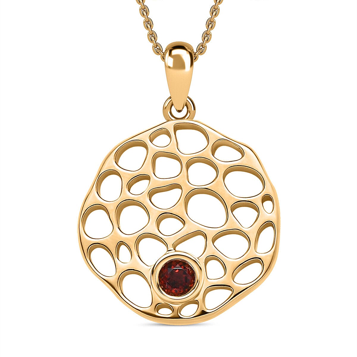 RACHEL GALLEY - Red Garnet Pendant with Chain (Size - 18/22/24 Inch) in Vermeil Yellow Gold Overlay Sterling Silver Wt. 10.40 Gms