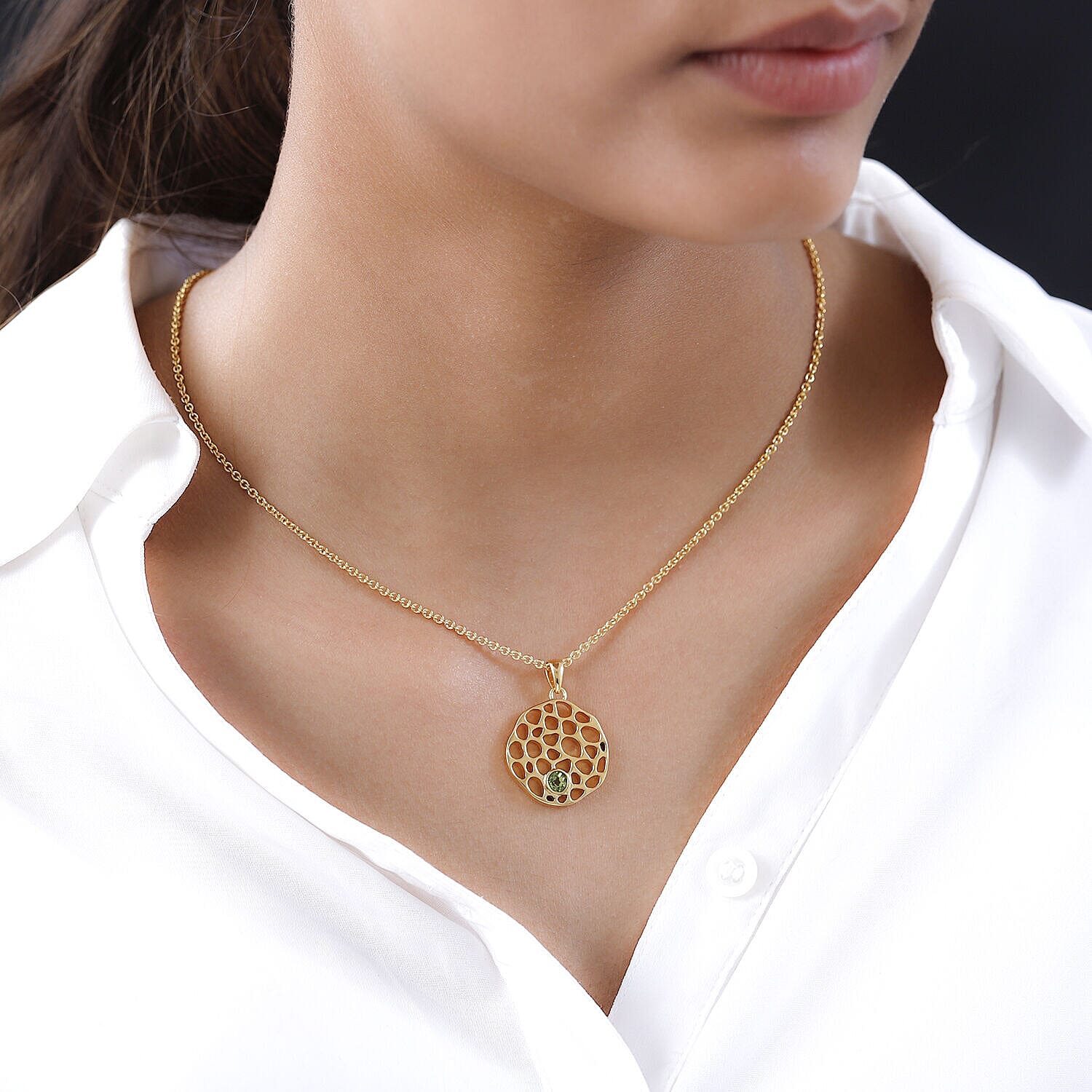 RACHEL GALLEY - Hebei Peridot Pendant with Chain (Size - 18/22/24 Inch)in Vermeil YG Ovellay Sterling Silver Wt. 10.00 Gms