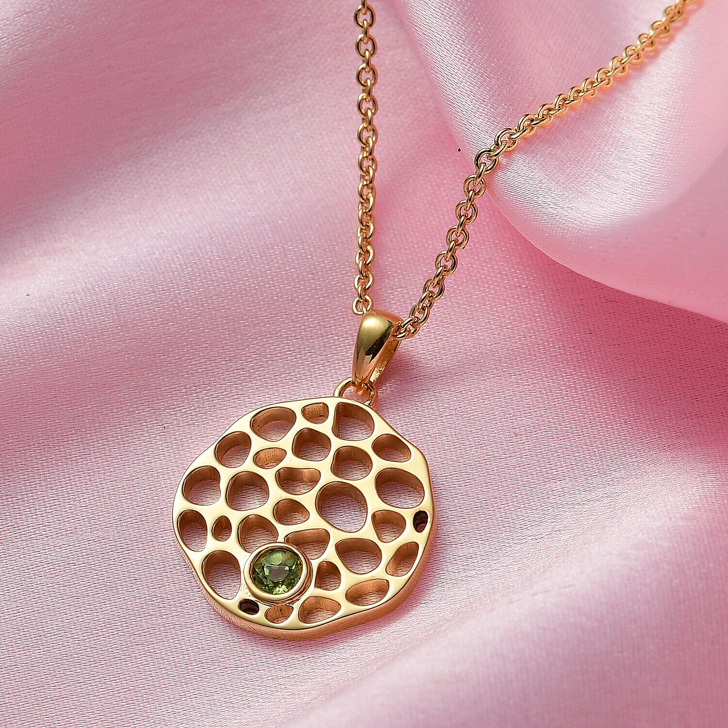 RACHEL GALLEY - Hebei Peridot Pendant with Chain (Size - 18/22/24 Inch)in Vermeil YG Ovellay Sterling Silver Wt. 10.00 Gms