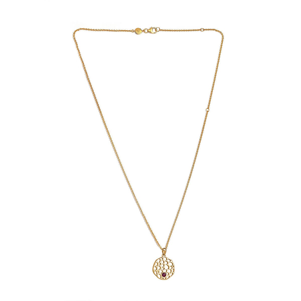 RACHEL GALLEY - Ruby Pendant with Chain (Size - 18/22/24 Inch)in Vermeil YG Ovellay Sterling Silver Wt. 9.80 Gms