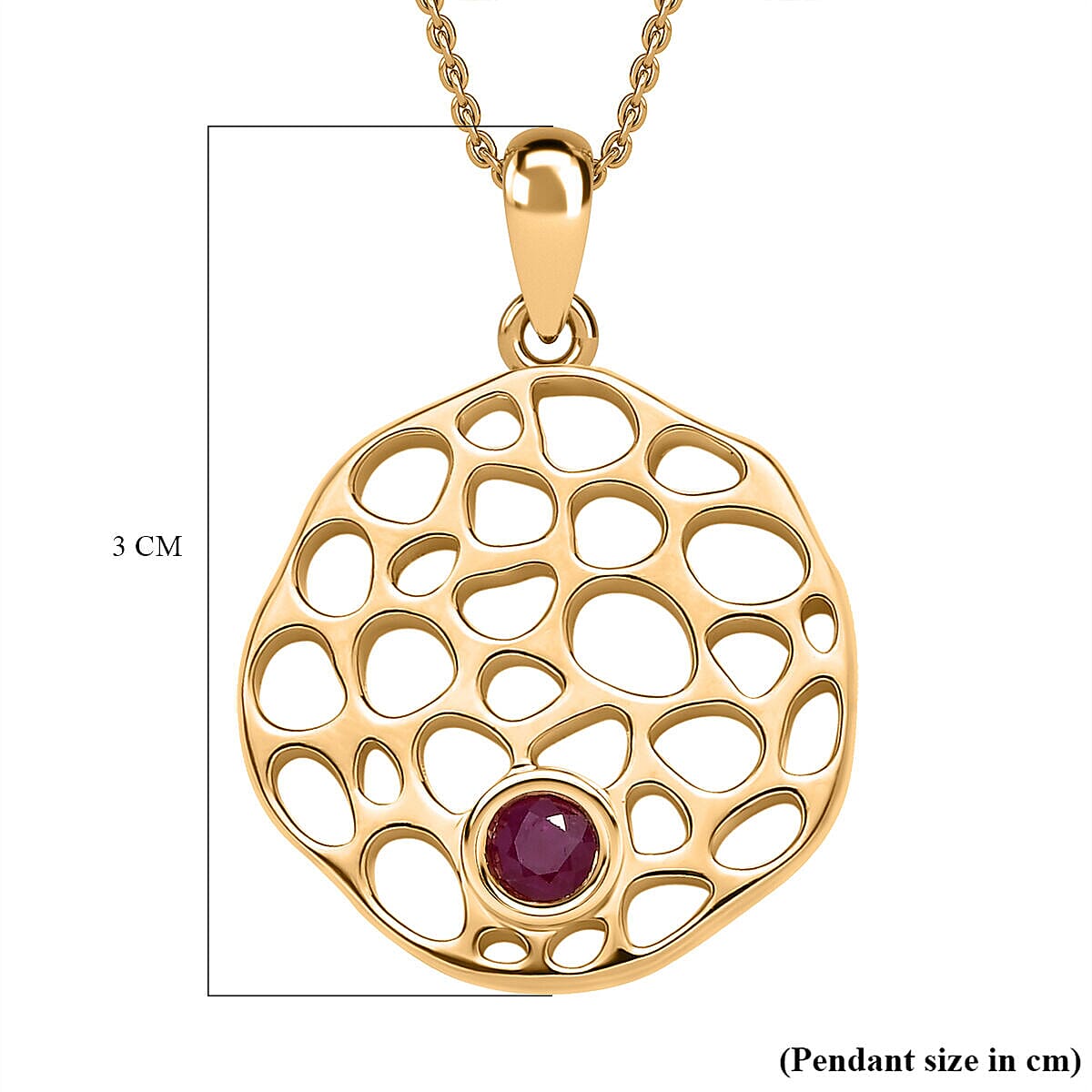 RACHEL GALLEY - Ruby Pendant with Chain (Size - 18/22/24 Inch)in Vermeil YG Ovellay Sterling Silver Wt. 9.80 Gms