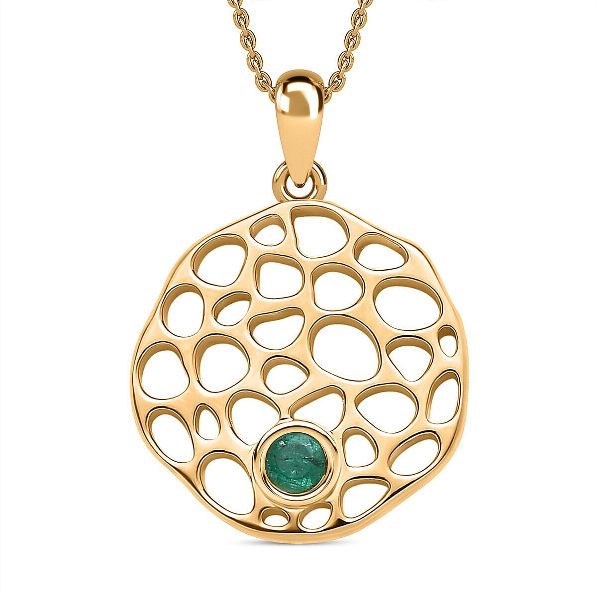 RACHEL GALLEY -  Zambian Emerald Pendant with Chain (Size - 18/22/24 Inch) With Lobster Clasp in 18K Vermeil Yellow Gold Overlay Sterling Silver  Wt. 10 Gms