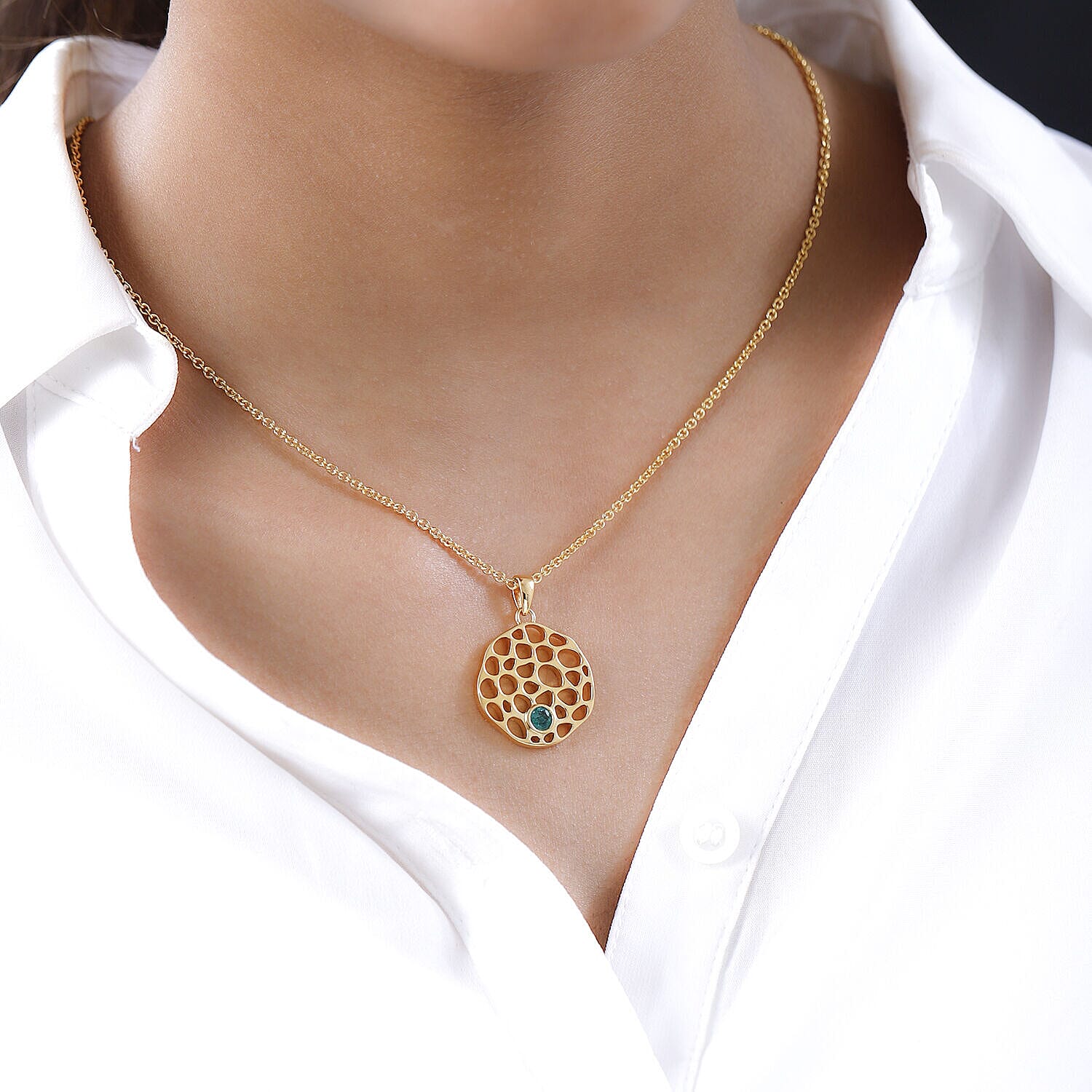 RACHEL GALLEY -  Zambian Emerald Pendant with Chain (Size - 18/22/24 Inch) With Lobster Clasp in 18K Vermeil Yellow Gold Overlay Sterling Silver  Wt. 10 Gms