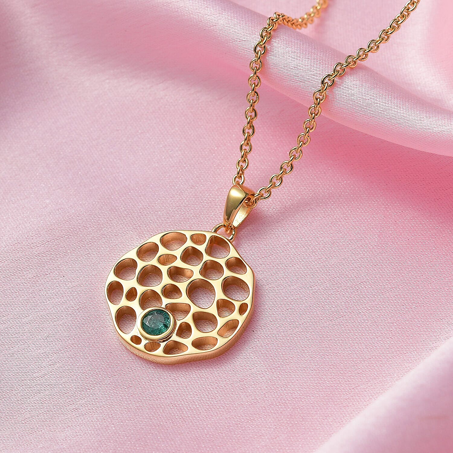 RACHEL GALLEY -  Zambian Emerald Pendant with Chain (Size - 18/22/24 Inch) With Lobster Clasp in 18K Vermeil Yellow Gold Overlay Sterling Silver  Wt. 10 Gms