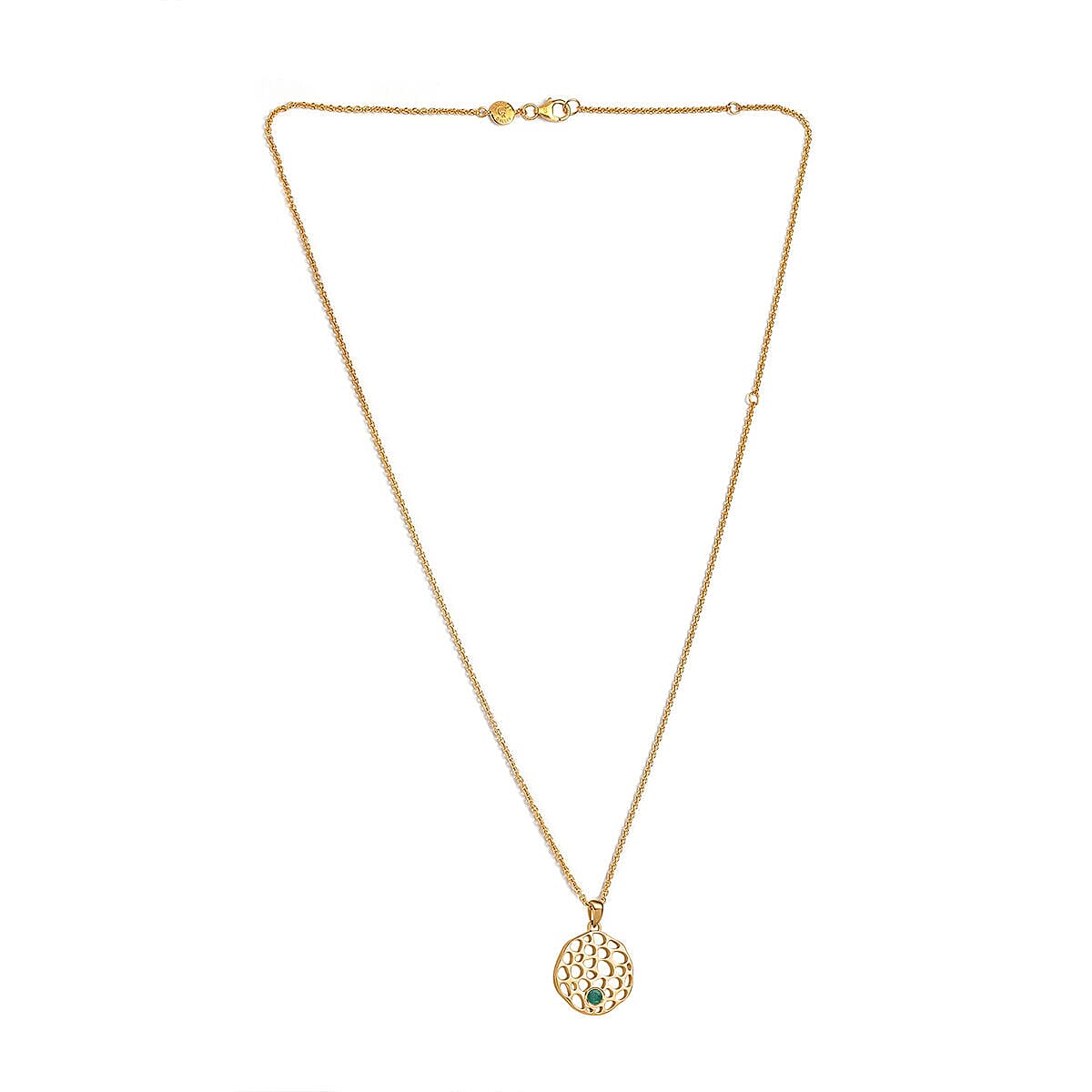 RACHEL GALLEY -  Zambian Emerald Pendant with Chain (Size - 18/22/24 Inch) With Lobster Clasp in 18K Vermeil Yellow Gold Overlay Sterling Silver  Wt. 10 Gms