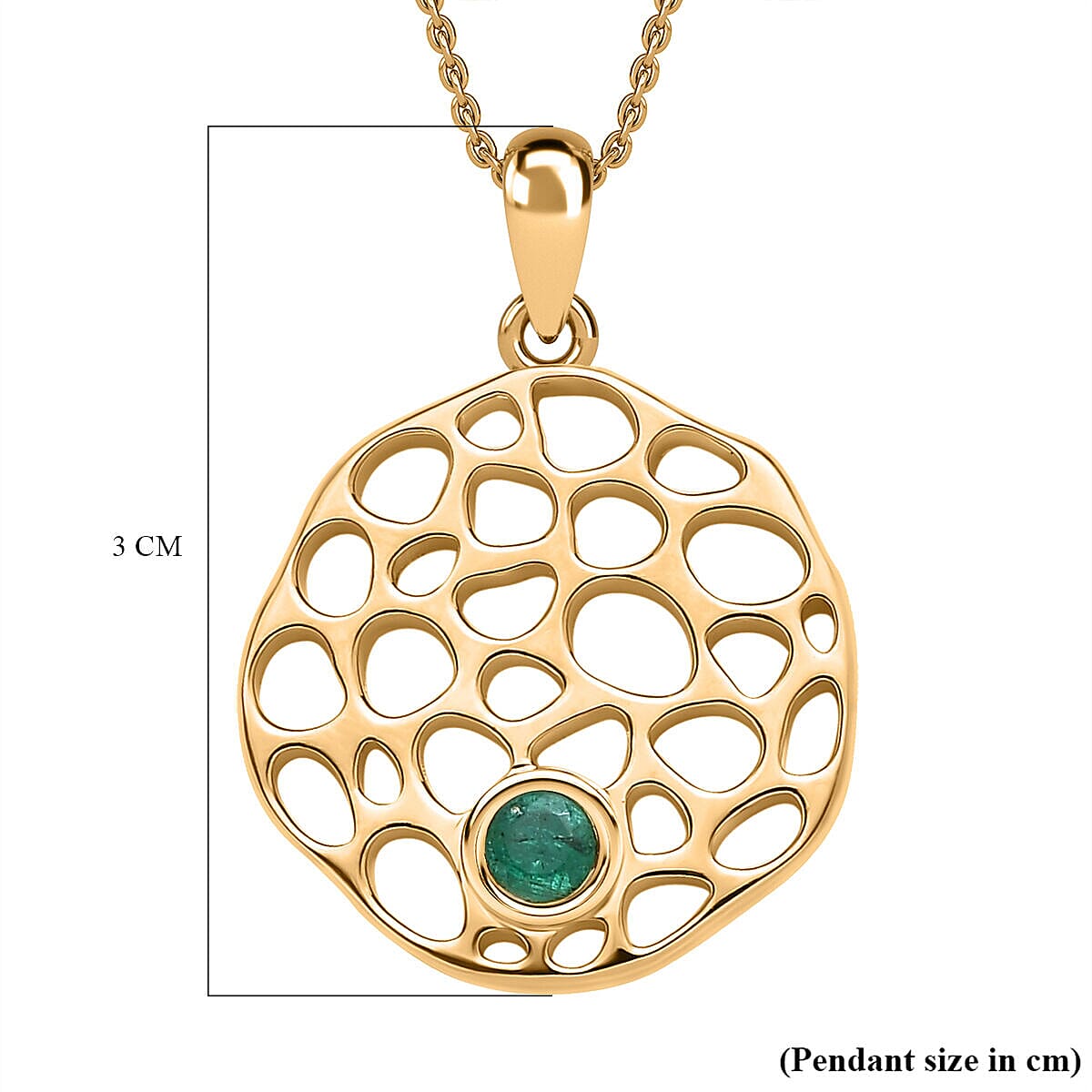 RACHEL GALLEY -  Zambian Emerald Pendant with Chain (Size - 18/22/24 Inch) With Lobster Clasp in 18K Vermeil Yellow Gold Overlay Sterling Silver  Wt. 10 Gms