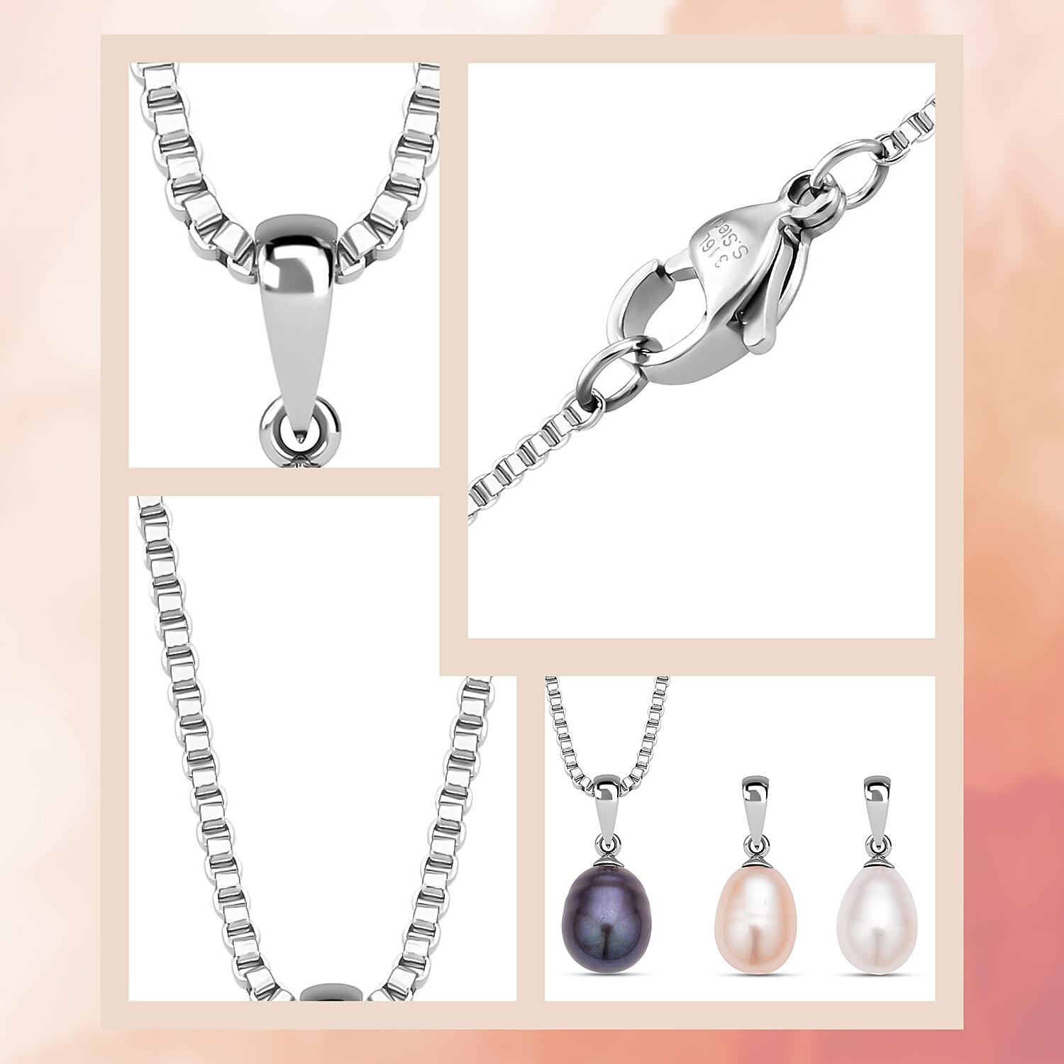 3 Fresh Water Pearl Pendant with 1 Chain (Size 20) 3 Fresh Water Pearl Pendant with 1 Chain (Size 20)