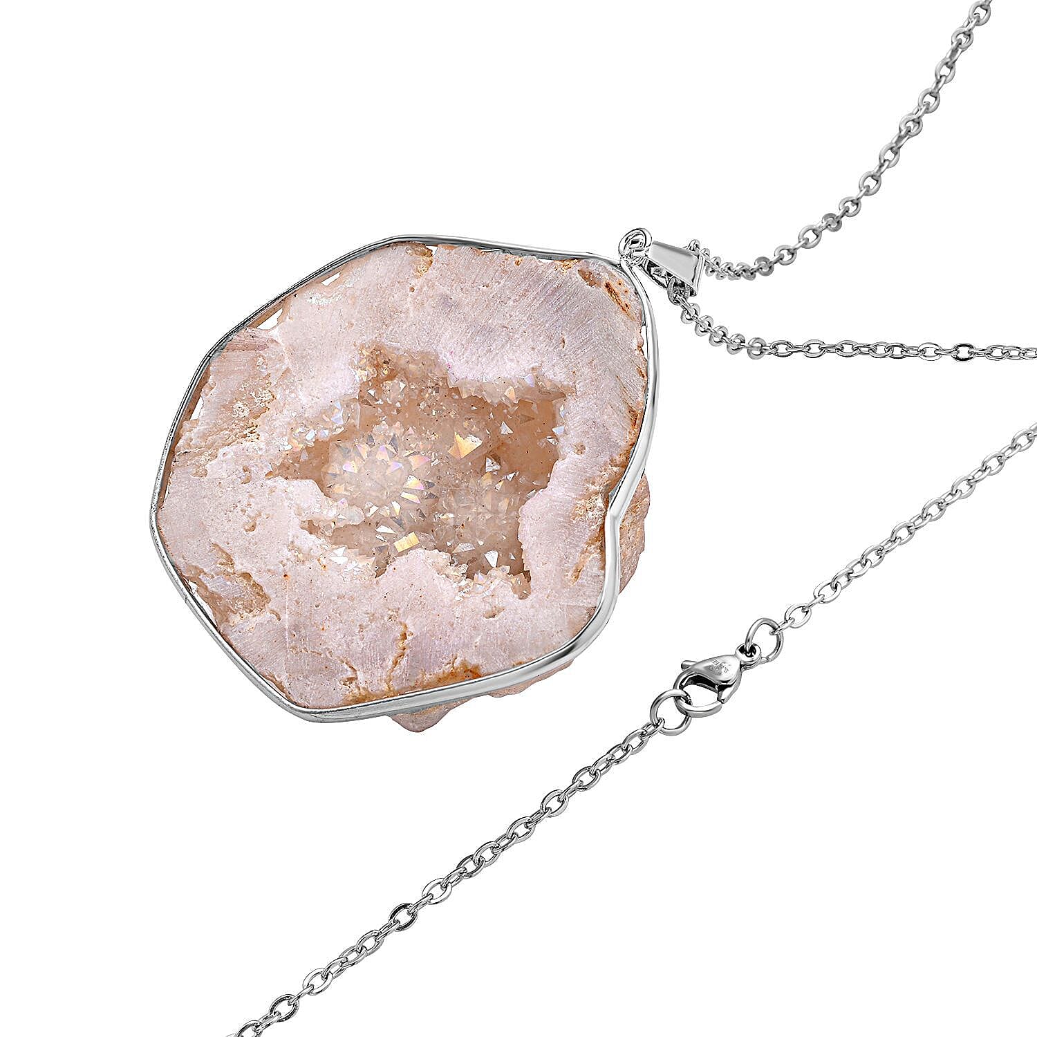 Icy White Drusy Quartz Pendant with Chain (Size-24) in Silver Tone 340.00 Ct