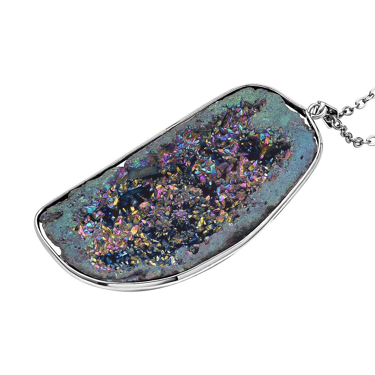 Cobalt Blue Drusy Quartz Pendant with Chain (Size - 24) in Silver Tone 206.00 Ct