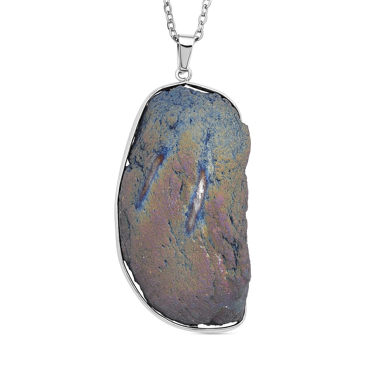 Cobalt Blue Drusy Quartz Pendant with Chain (Size - 24) in Silver Tone 206.00 Ct