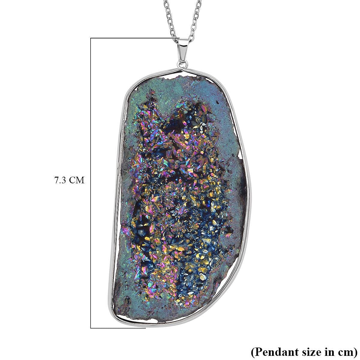 Cobalt Blue Drusy Quartz Pendant with Chain (Size - 24) in Silver Tone 206.00 Ct